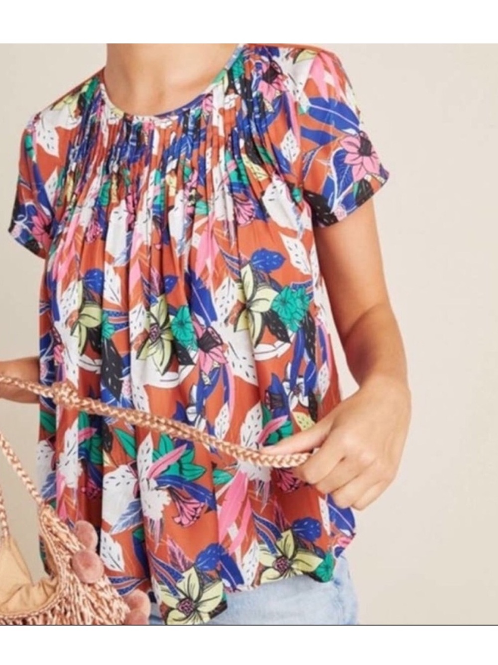 Anthropologie Dolan Floral Print Pleated Blouse L